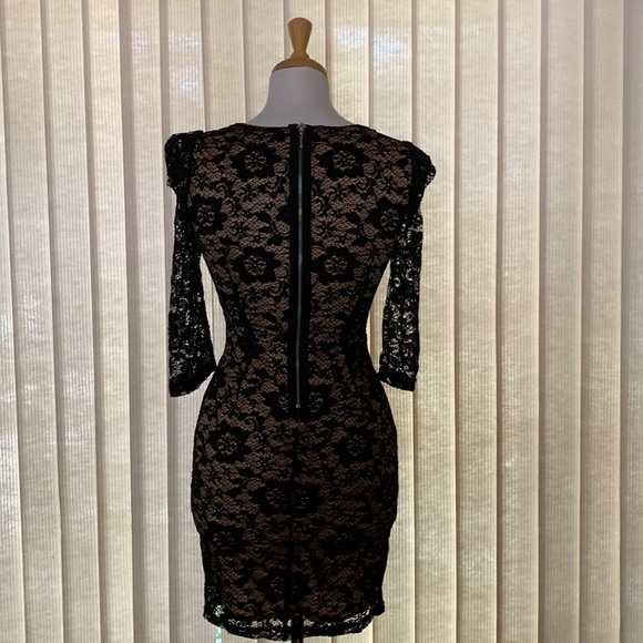 Lace mini dress with tan underlay - Picture 2 of 6